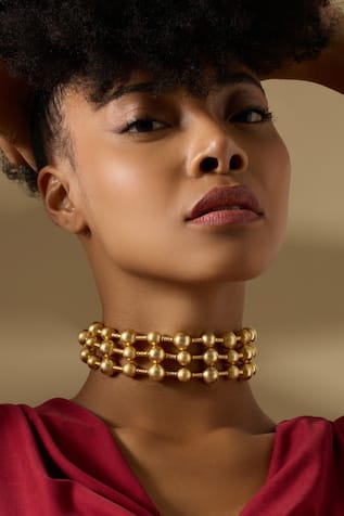 Sculptural Gold Finish Choker Necklace 