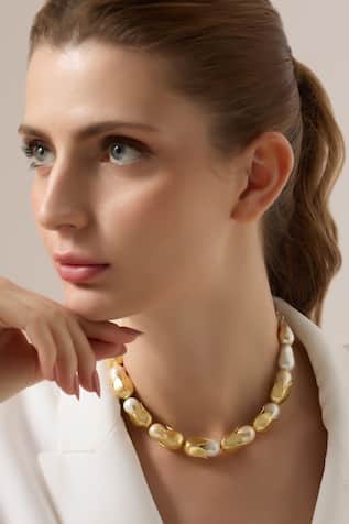 Joules by Radhika Baroque Pearl Gold Medallion Necklace 