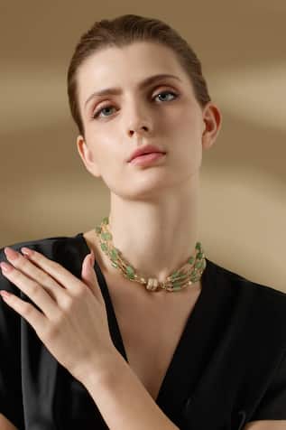 Joules by Radhika Contemporary Green Aventurine Choker Necklace 