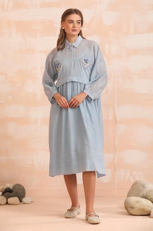 Dhaari Hand Embroidered Flare Midi Dress 