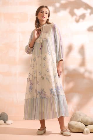 Dhaari Floral Hand Painted Midi Dress 