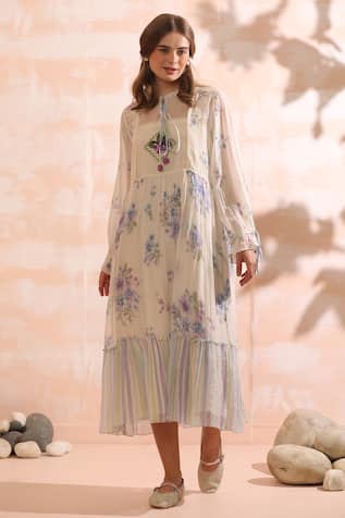 Dhaari Floral Hand Embroidered Midi Dress 