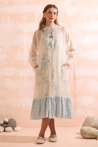 Dhaari Hand Painted Blue Midi Dress 