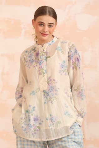 Dhaari Floral Hand Painted Top & Slip Set 