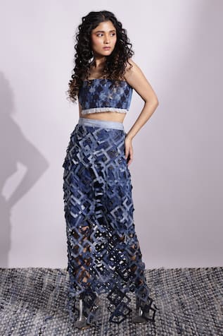 Devina Juneja Aurora Long Skirt with Applique Details 