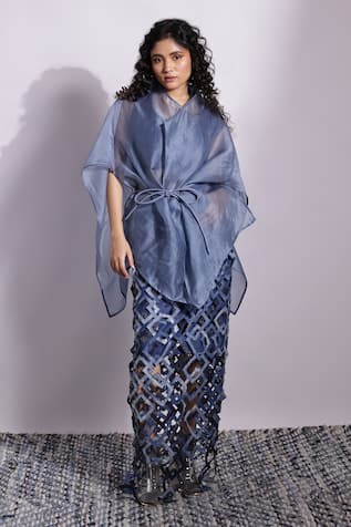 Devina Juneja Aurora Organza Drape & Denim Crop 