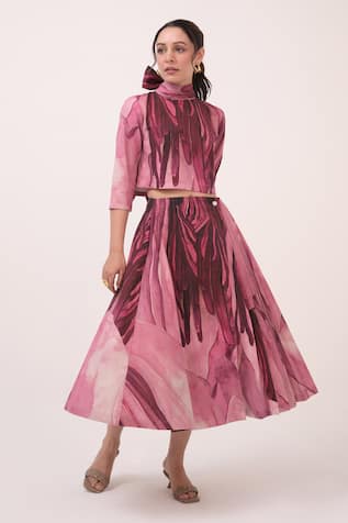 Ruchi Marodia Floral Print Crop Top & Skirt Set 