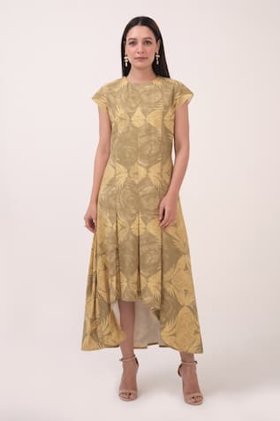 Ruchi Marodia Green & Yellow Herringbone Midi Dress 