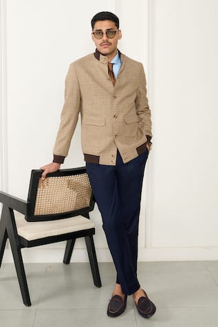 Gargee Designers Brown Houndstooth Bomber Jacket 