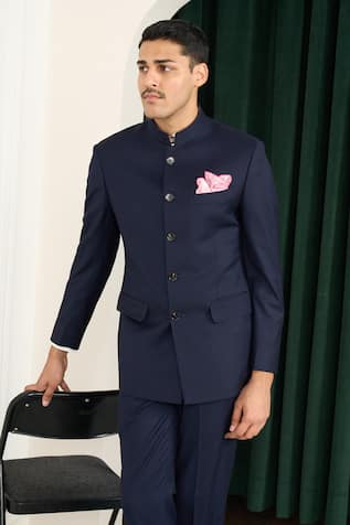 Gargee Designers Navy Blue Designer Bandhgala Set 