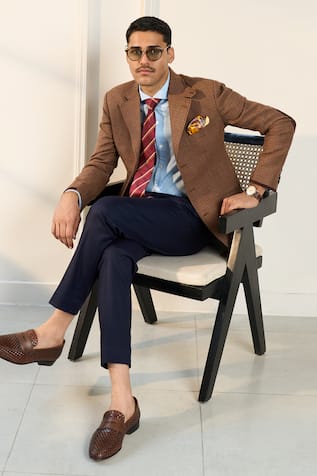 Gargee Designers Brown Houndstooth Single Breasted Blazer 