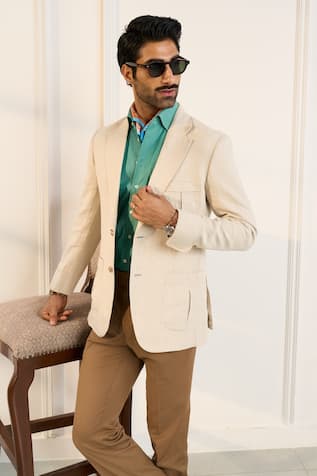 Gargee Designers Beige Linen Single Breasted Blazer 