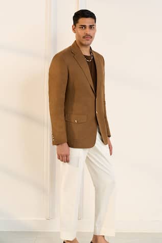 Gargee Designers Brown Linen Single Breasted Blazer 
