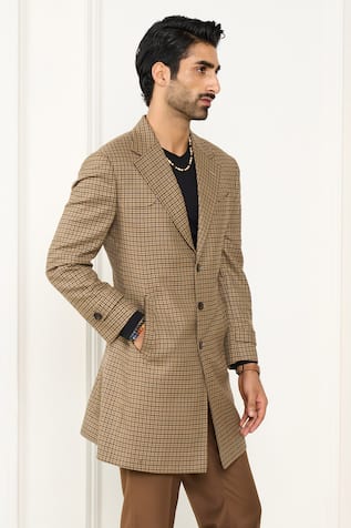 Gargee Designers Brown Houndstooth Long Coat 