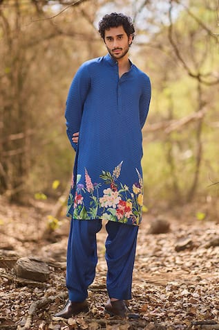 Nirmooha Floral Printed Indigo Eden Kurta Set 