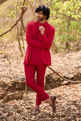 Nirmooha Crimson Mirage Kurta Set with Jacket 