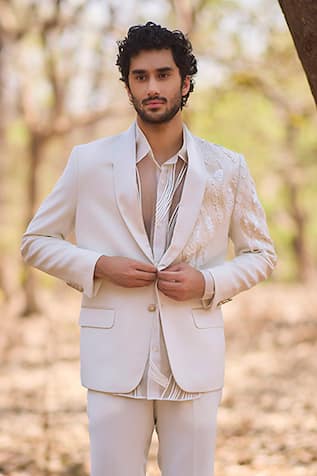 Nirmooha Ivory Command Hand Embroidered Blazer 