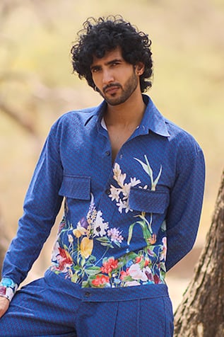 Nirmooha The Artisan Floral Printed Denim Shacket 