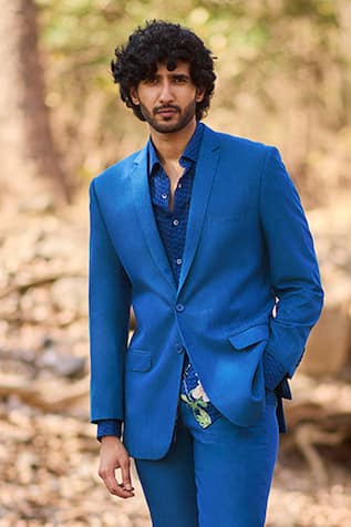 Nirmooha Bluewood Teal Blue Denim Blazer 