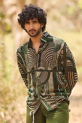 Nirmooha Vanguard Geometric Printed Hand Embroidered Shirt 