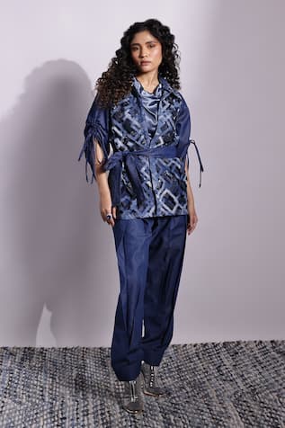 Devina Juneja Aurora Cowled Top & Denim Harem Pant Set 