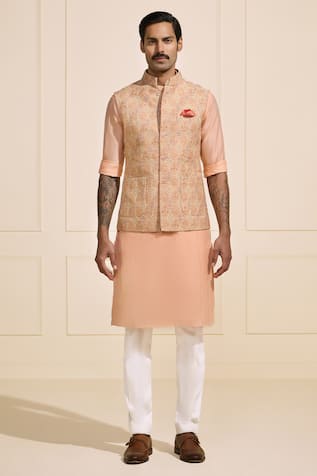 Raghavendra Rathore Jodhpur Peach Embroidered Nehru Jacket 