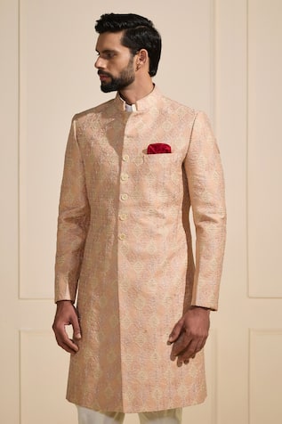Raghavendra Rathore Jodhpur Opalescent Peach Silk Sherwani 