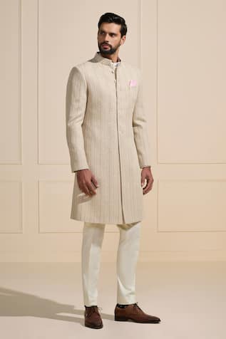 Raghavendra Rathore Jodhpur Textured Off White Sherwani 