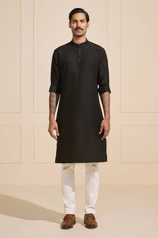Minimal Raw Silk Black Kurta 