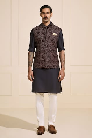 Raghavendra Rathore Jodhpur Deep Garnet Ethnic Nehru Jacket 