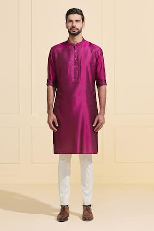 Raghavendra Rathore Jodhpur Lustrous Magenta Silk Festive Kurta 