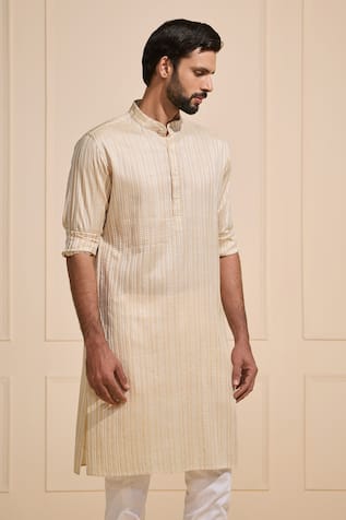 Raghavendra Rathore Jodhpur Cream Striped Silk Kurta 