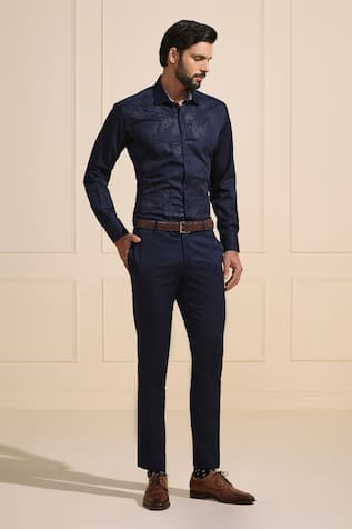Raghavendra Rathore Jodhpur Navy Luxe Dark Blue Shirt 