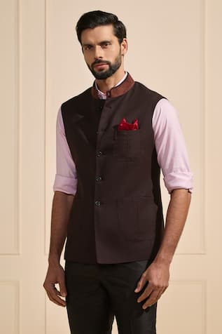 Raghavendra Rathore Jodhpur Black Nehru Jacket With Pocket Square 