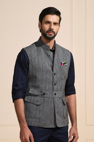 Raghavendra Rathore Jodhpur Tailored Grey Nehru Jacket 