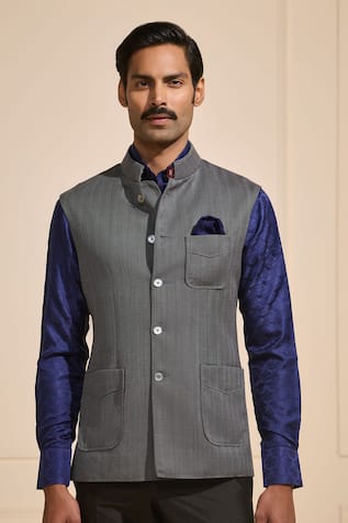 Raghavendra Rathore Jodhpur Grey Designer Nehru Jacket 