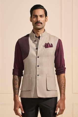 Raghavendra Rathore Jodhpur Beige Elegance Bespoke Nehru Jacket 