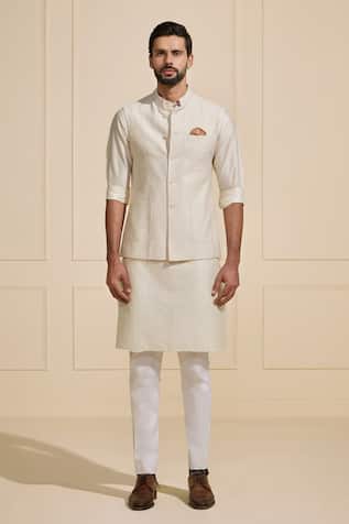 Raghavendra Rathore Jodhpur Designer Tassar Jacquard Nehru Jacket Set 