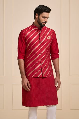 Raghavendra Rathore Jodhpur Flamegold Red Festive Nehru Jacket 