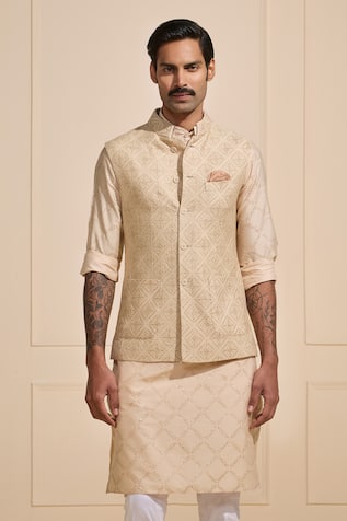 Raghavendra Rathore Jodhpur Beige Patterned Woven Bundi 