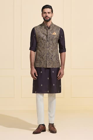 Raghavendra Rathore Jodhpur Regal Paisley-Patterned Nehru Jacket 