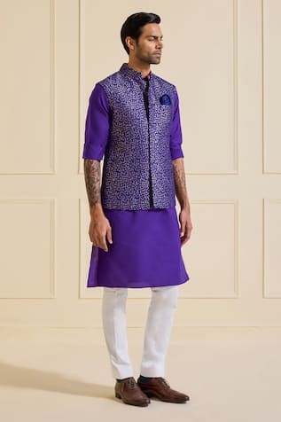 Raghavendra Rathore Jodhpur Shimmering Prussian Indigo Nehru Jacket 