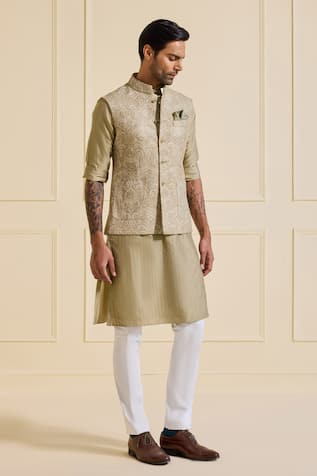 Raghavendra Rathore Jodhpur Beige Embroidered Nehru Jacket 