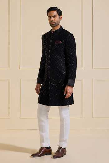Raghavendra Rathore Jodhpur Embellished Black Sherwani 