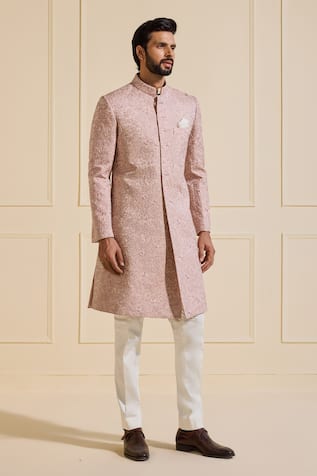 Raghavendra Rathore Jodhpur Floral Pattern Baby Pink Sherwani 
