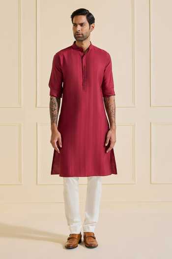 Raghavendra Rathore Jodhpur Classic Maroon Pleated Kurta 