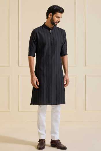 Raghavendra Rathore Jodhpur Black Striped Classic Kurta 