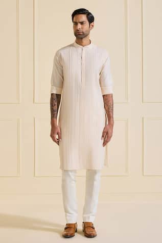 Light Peach Pleated Designer Kurta 