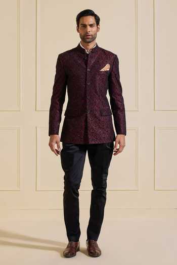 Raghavendra Rathore Jodhpur Burgundy Regal Velvet Bandhgala 