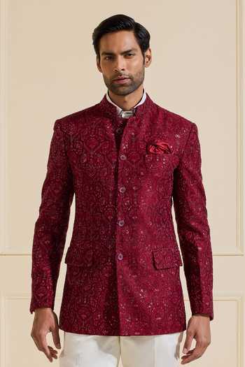 Raghavendra Rathore Jodhpur Garnet Bandhgala Jacket 